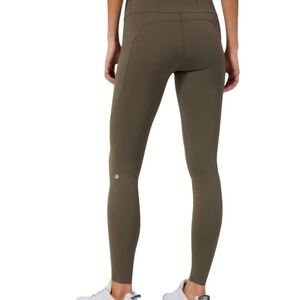 Lululemon Fast and Free High-Rise Tight Leggings 25 Size 12 Olive Green Pockets